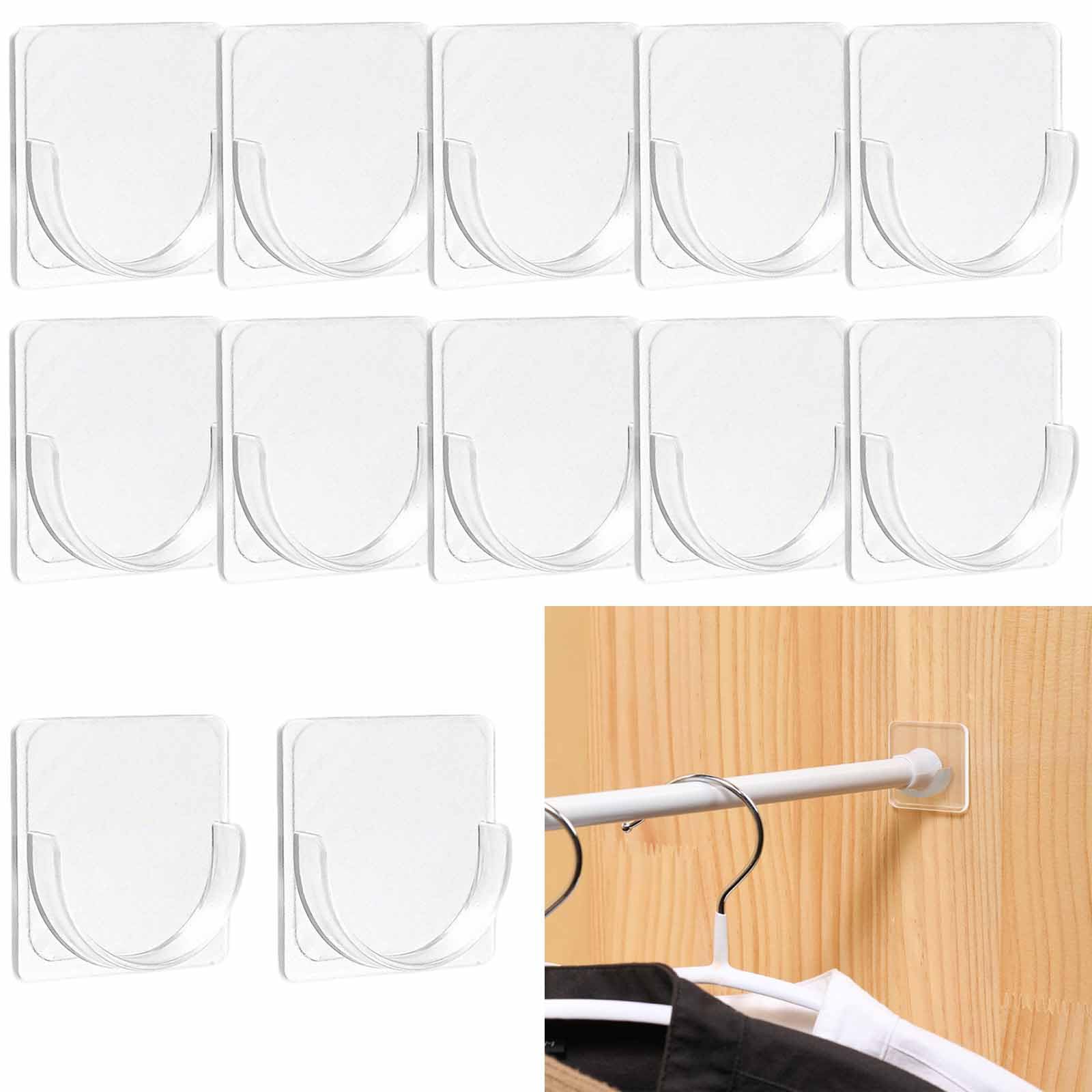 Photo 1 of 12 PCS Shower Rod Holder Tension Rod Holder Transparent No Drilling Curtain Rod Holders Clothes Drying Rod Holder Curtain Rod Bracket Hanging Rod Bottom Bracket for Shower Curtain Rod Nail Free (12)