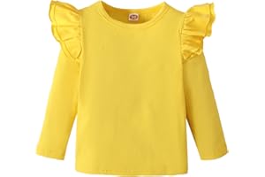 Sanpersonlin Toddler Baby Girl Solid Color T Shirt Kids Blouse Basic Plain Ruffle Top Cotton Casual Clothes