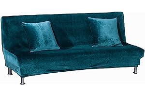 SFYZ HOME Velvet Armless Futon Slipcover,Stretch Silver Fox futon Cover, Modern Solid Color Sofa Bed Cover for for Futon Folding Bed Sofa (Peacock Blue,L-74.8-88.5in/190-225cm)