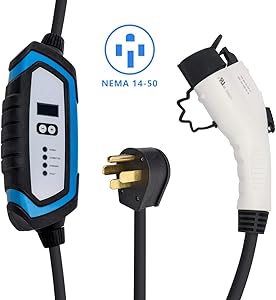 BougeRV Level 2 EV Charger (240V, 32A, 25FT) Portable EV Charging Cable EVSE Electric Vehicle Charger with NEMA 14-50P