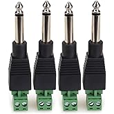 NANYI 1/4" Plugs for Speaker Cables, Patch Cables, Snakes - TS Male Mono 1/4 Inch Phono 6.3mm Phone Plug Bulk - 4 Pack (4PCS-