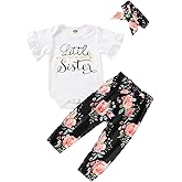 LYQTloml Newborn Baby Girl Clothes Big Sister Little Sister Matching Outfits Infant Romper Floral Pants Toddler Girls 3Pcs