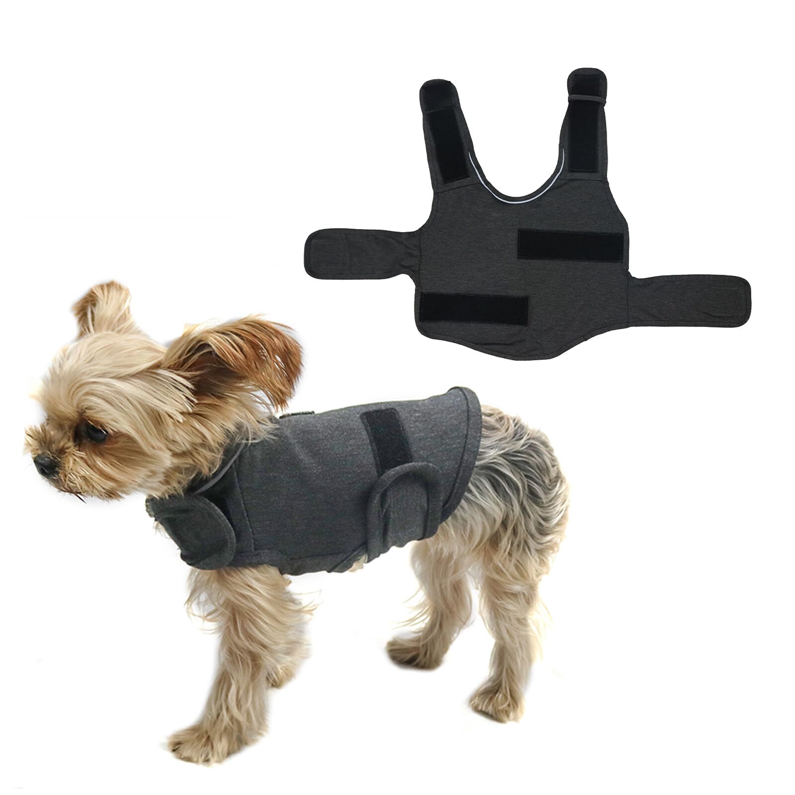 Camidy Adjustable Dog Thunder Jacket - Anxiety Relief Coat with Reflective Strip for Fireworks & Thunder