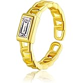 ASCOMY Dainty Cubic Zirconia Open Rings for Women 14K Gold Plated Trendy Green White CZ Cuban Link Butterfly Snake Honeycomb Hexagon Rings Stacking Adjustable Minimalist Jewelry Gifts