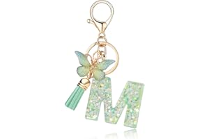 OKAICEN Fashion Alphabet Initial Letter Keychain Tassel Butterfly Pendant Key Ring for Purse Handbags Women Girl