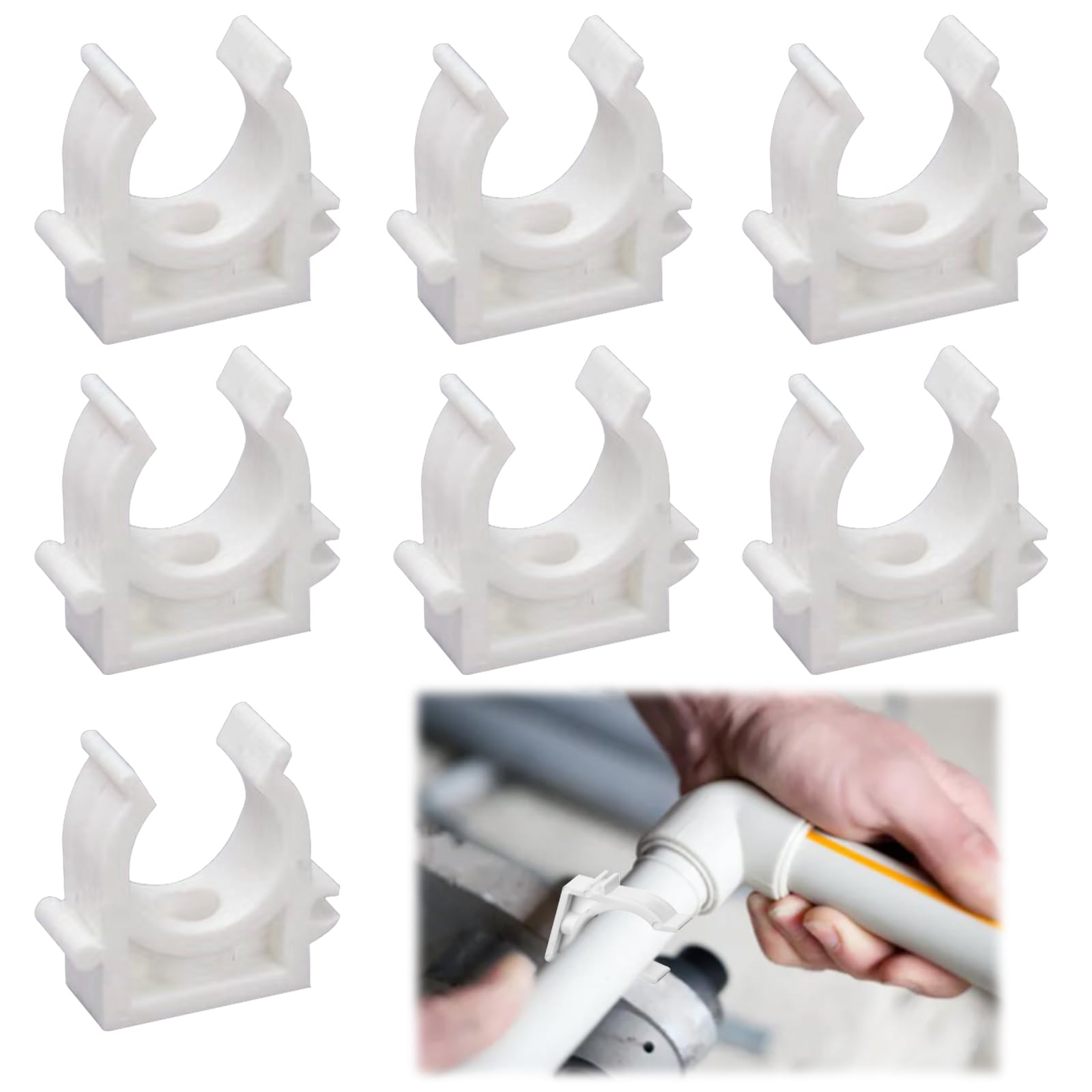 Editbar Set of 120 Clamp Clamps 20 mm White PVC Pipe Clip for Electrical Installations, Water Pipes and Heating Systems, Clamping Clamp Set for Drain Pipes, Empty Pipe