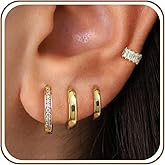 4Pairs Statement Gold Hoop Earrings for Women Trendy,Surgical Steel Gold Plated Hoop Hypoallergenic Earrings Set,Titanium Hoops Earring Stacks,CZ Cartilage Huggie Hoops Earring Gifts for Girlfriend