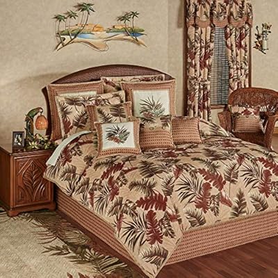 Touch of Class Key West Tropical Palm Tree Leaves - Oversized - Russet, Brown, Sage Green - Comforter Set - King Size… 61yX8eZLmeL