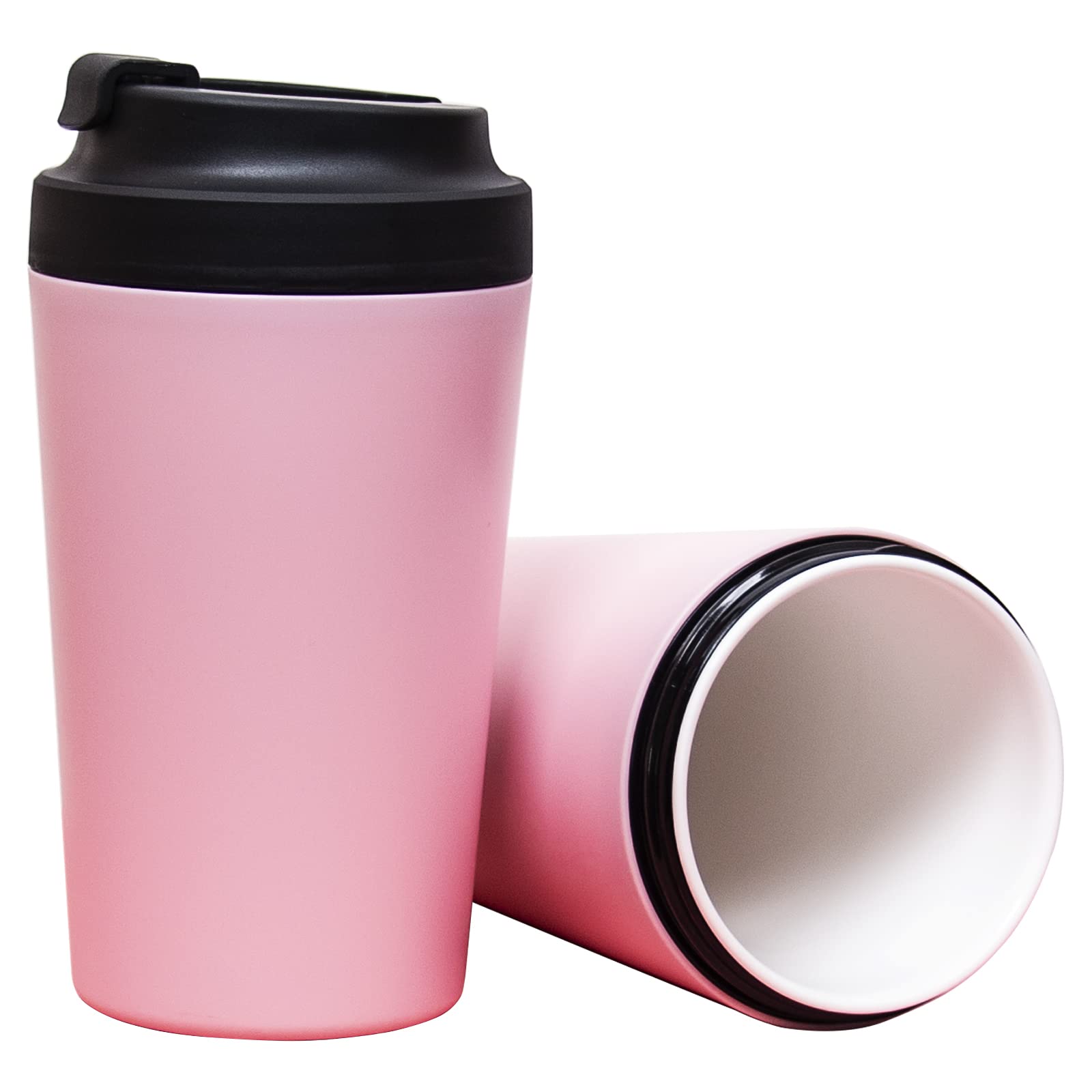 Klaraber Travel Coffee Cup, Ceramic Lined Travel Mug with Leakproof Lid, Insulated & Reusable, Eco-Friendly for Hot & Cold Drinks 350ml (Pink)