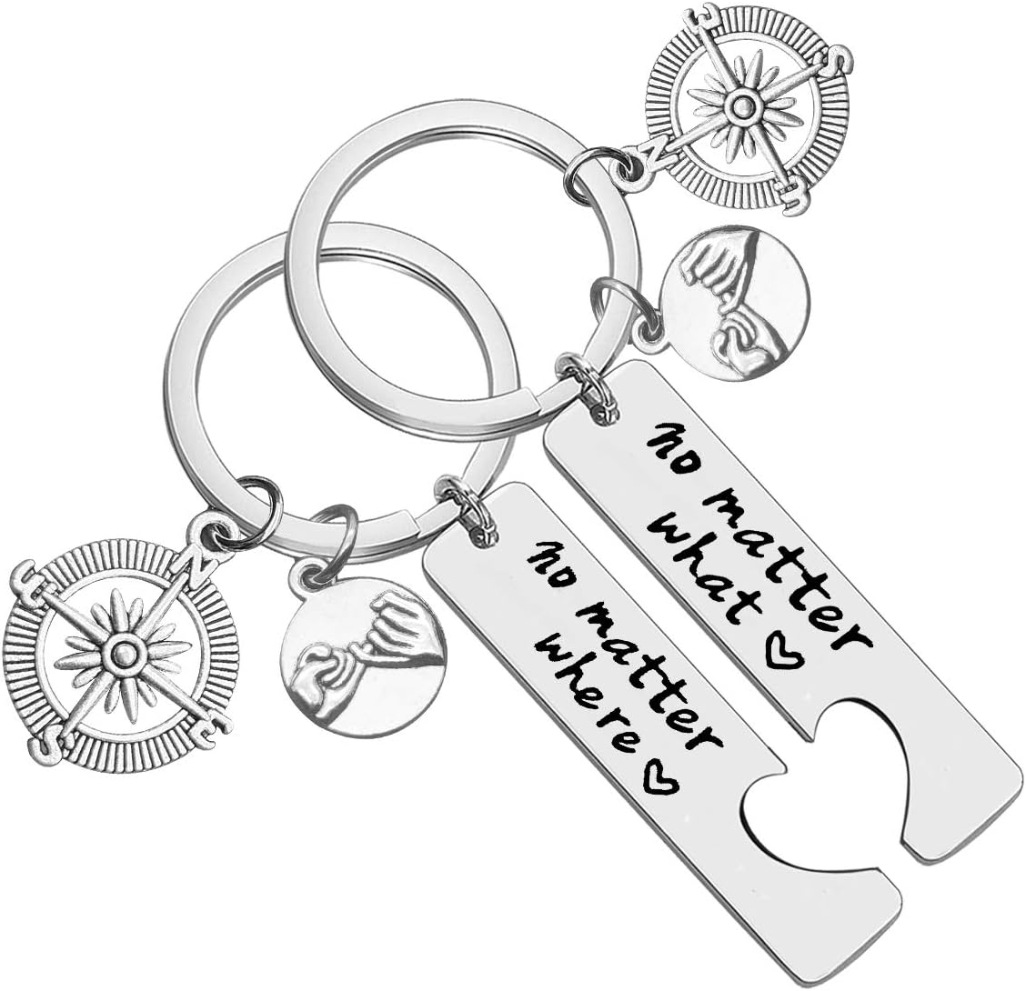 Huwujiu Best Friend Gift Keyring Friendship Keyring No Matter What No Matter Where Keyring Set Long Distance Friendship Gift Christmas Birthday Gift for Friends