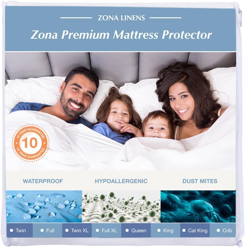 Zona Premium Waterproof Mattress Protector – Queen, 100% Cotton Terry Fitted Cover – 10y Warranty