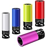 5PCS 1/2" Drive Wheel Protector Impact Socket, Metric(15 17 19 21 22 mm), Non-Marring Thin Wall Lug Nut Socket Set, 6 Point C