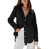 siliteelon Womens Button Down Shirts Dress Shirts Long Sleeve Blouses V Neck Solid Casual Tunics Tops with Pockets