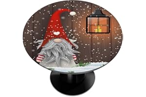 PARDICK Christmas Xmas Traditional Gnome Round Fitted Tablecloth with Elastic Edge Fitted Table Cover Wipeable Round Table Cloths for Patio Parties Outdoor Dining Holidays Decor (Fit for 45"-50" Table)