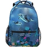Bardic Cute Animal Dolphin Ocean Theme Travel Backpack for Women Men 16 Inch Lightweight Book Bag Hiking Camping Daypack (Dolphin)