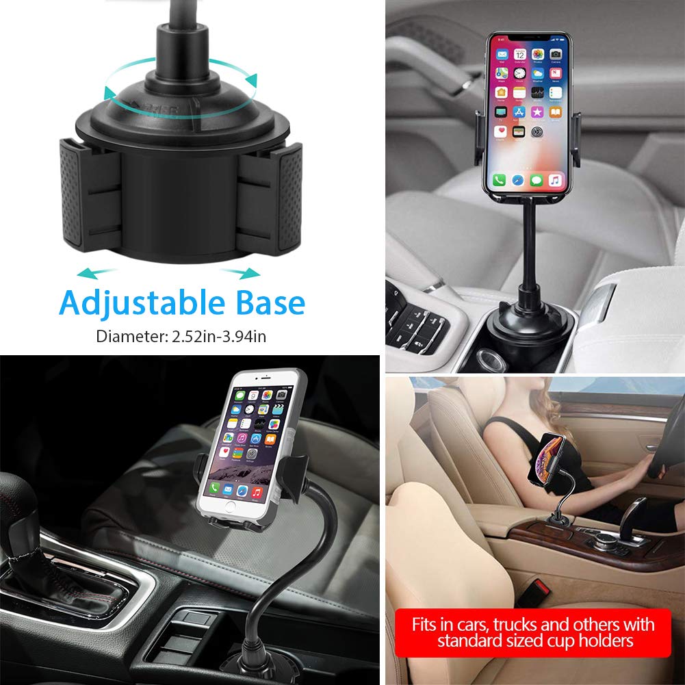 Cup Phone Holder for Car, Adjustable Portable Cup Holder Phone Mount with Gooseneck for iPhone Huawei Samsung Galaxy Google Pixel and More Cell Phone