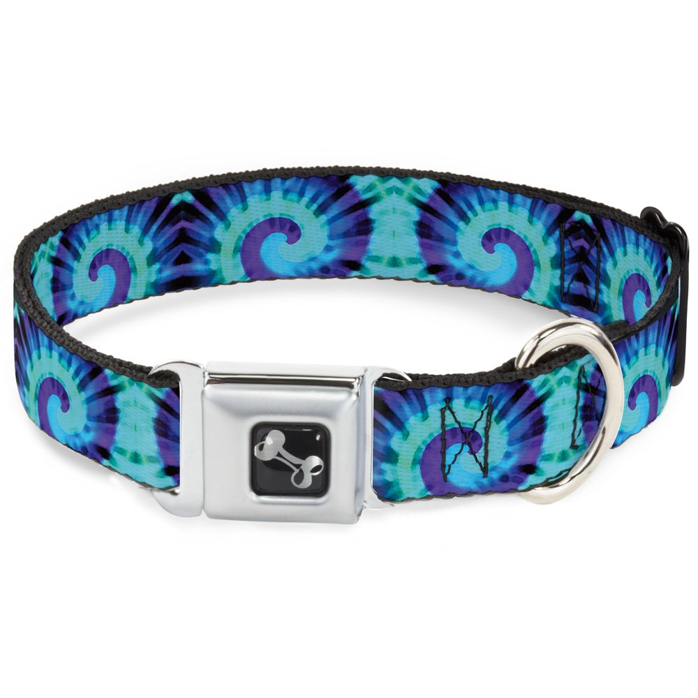 Buckle Down Seatbelt Buckle Dog Collar - Tie Dye Swirl Purples/Blues - 1" Wide - Fits 15-26" Neck - Large