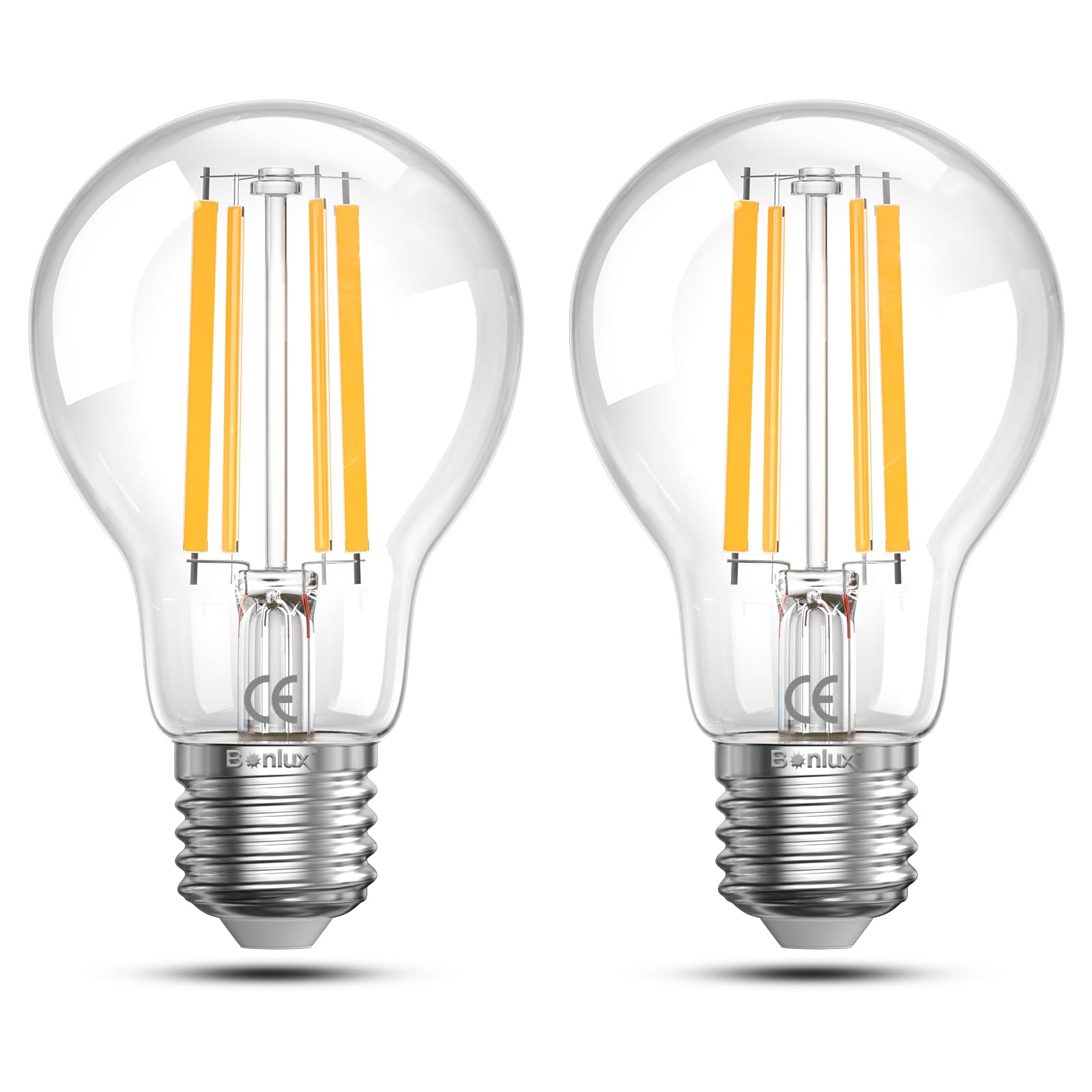 Bonlux E27 Screw Bulb 12W LED Warm White 2700K, ES E27 Large Edison Lamp Bulb Dimmable Filament Bulbs 100W 120W Equivalent, GLS A60/A19 Vintage Classic Screw in Fit Light Bulbs, Pack of 2