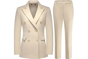 Lamgool Women Pants Suit Double Breasted 2 Piece Blazer Set Work Casual Jacket Outfits for Business