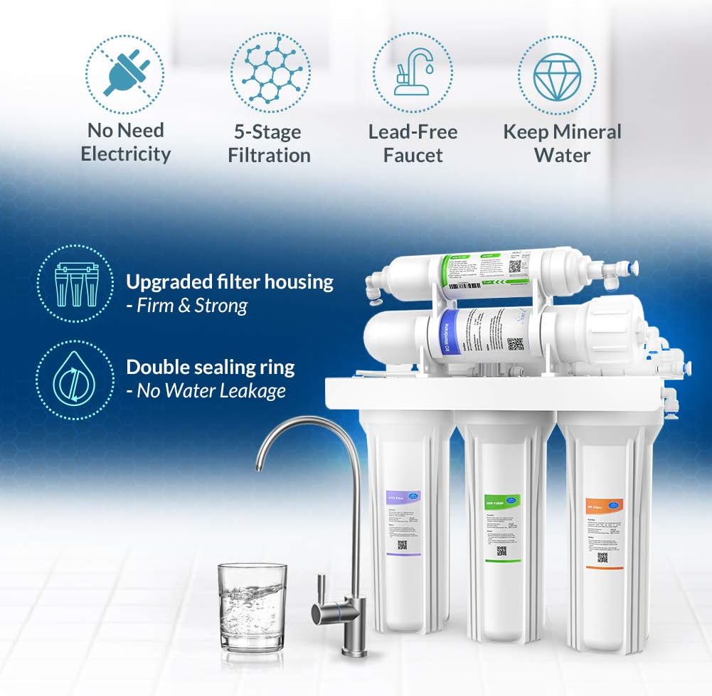 SimPure 100 GPD Reverse Osmosis Water Filter System, Under Sink 5 Stage RO Drinking Water Filtration Purifier, NSF Certified, High Capacity, TDS Reduction, Superb Taste, with Faucet and Tank - T1: Industrial & Scientific