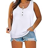 Womens Plus Size Tank Tops Summer Sleeveless Henley T-Shirts Tops Casual Button Down Tunics Shirts