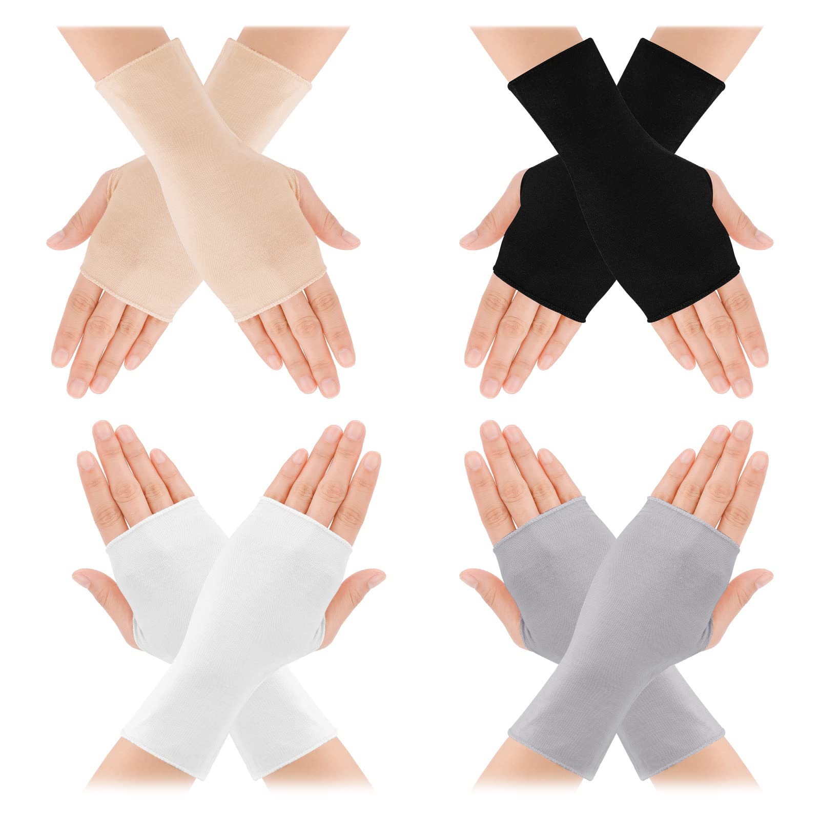 Photo 1 of (MISSING BLACK) Yolev 4 Pairs Sunblock Fingerless Gloves for Women - UV Sun Protection Wrist Length Lightweight Gloves for Girls Women Summer Outdoor Driving