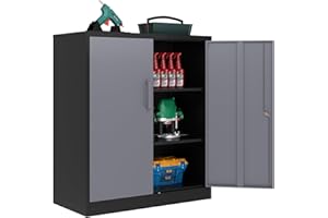 LISSIMO Metal Storage Cabinet,Tool Cabinet with Doors and Adjustable Shelves,Lockable Steel Cabinet for Garage,Home,Office and School Assembly Required(Grey)