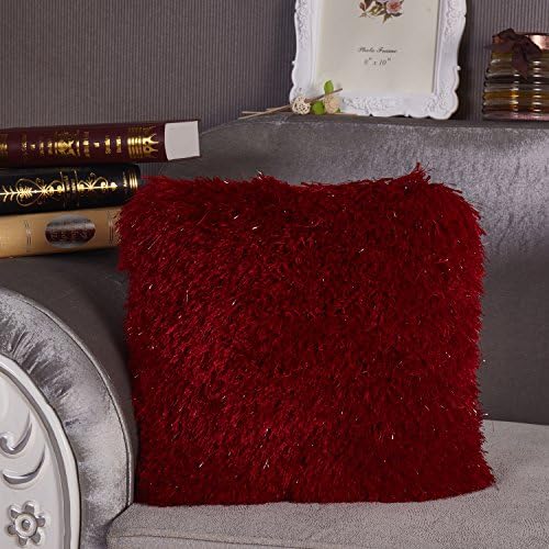 Amazing Rugs Red Long Pile Pillow with Lurex Rug Decorative Shaggy Pillow