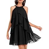 DRESSTELLS Women's Cocktail Ruffle Tiered Dresses, Formal Wedding Guest Holiday Party Halter Mini Dress