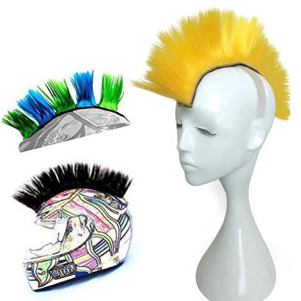 Amusingtao Helmet Hawks Stick On Hair Sticker Synthetic Wigs Solid Cycling Motorcycle Accessories Bicycle Reusable Racing Mohawk Universal Outdoor(Yellow)