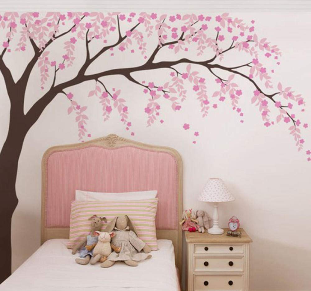 wwwff Baby Girls Room Wall Decal Cherry Blossom Tree Art Decor Vinyl Stickers, Leaves Tree Wall Stickers for Kids Room Decoration 310x240cm