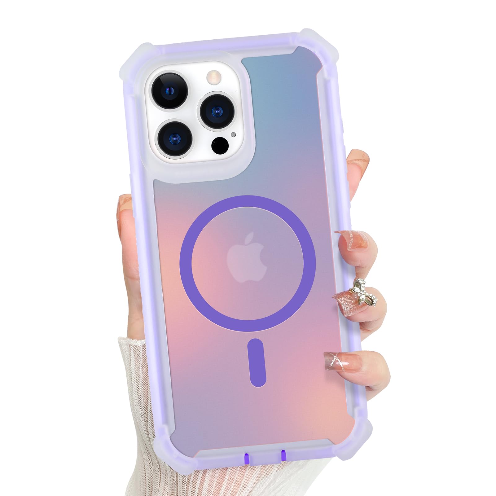 Bonoma for iPhone 15 Pro Max Case, Iridescent Back, Magnetic Support for MagSafe Shockproof Cover, Crystal and Corner High-Duty Protection for Girls Women -Purple