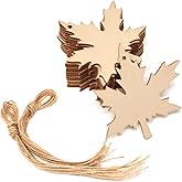 Honbay 20PCS Maple Leaves Wooden Hanging Ornaments Fall Leaf Unfinished Blank Wood Pieces Wood Slices Wood Chips Embellishments Wooden Gift Tags for Home Party Decoration - with Twine
