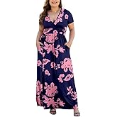 HAOMEILI Women's L-5XL Short Sleeve V-Neck Plus Size Maxi Dresses with Pockets