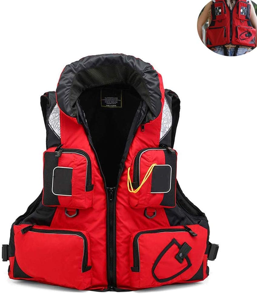 MMJJQWE EPE Life Jacket Vest,Adult Adjustable Buoyancy Aid, Solid and Durable use, for Drifting Swimming Surfing Snorkeling Fishing, Red