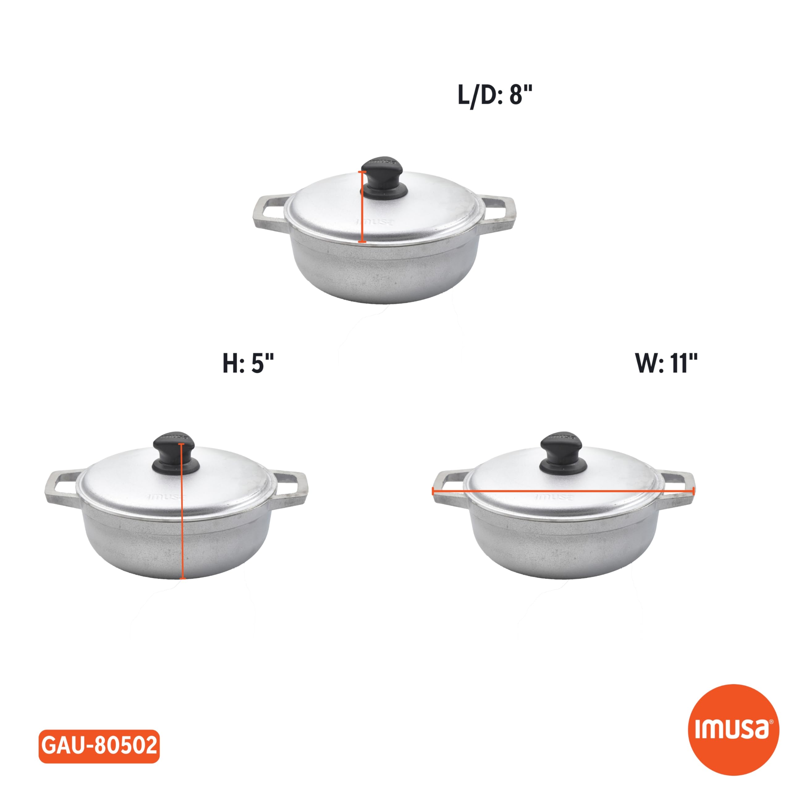 IMUSA Caldero Stock Pot with Aluminium Lid 2QT, Cast Aluminum, Perfect for Serving Small Groups, Riveted Handles, Made in Colombia, Silver