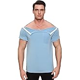 Landofgenie Men's Post Shoulder Surgery Shirts with Hidden Snaps - Tear Away Op Shirts for Easy Medical Access & Recovery