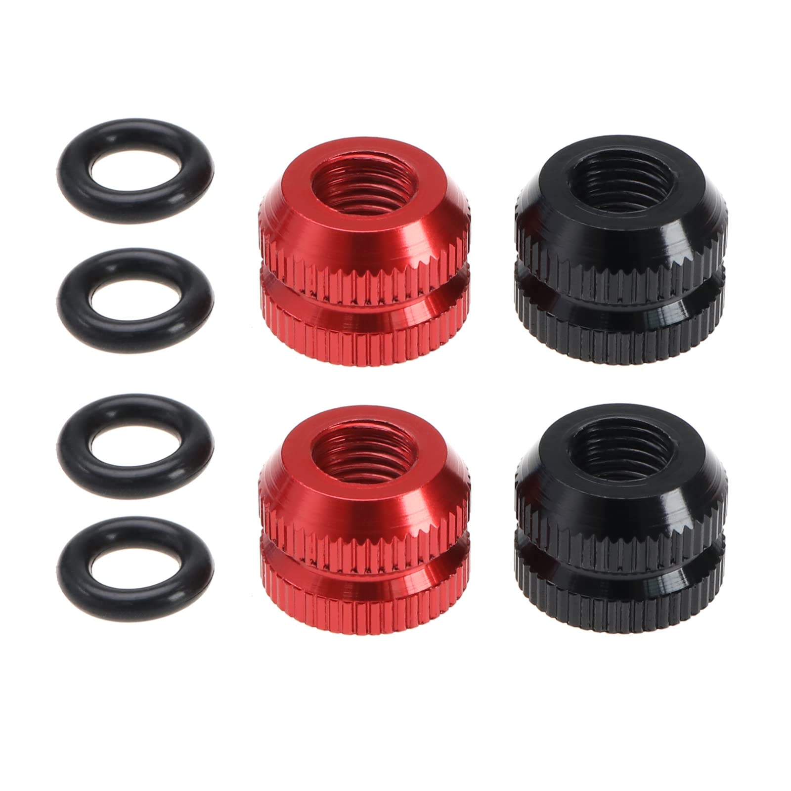 VGOL 4PCS Bike Vacuum Tire Presta Valve Nut with Sealing Ring Bicyle Inner Tube Valve Locking Nuts for Mountain Road Bike Aluminum Alloy 2 Black & 2 Red