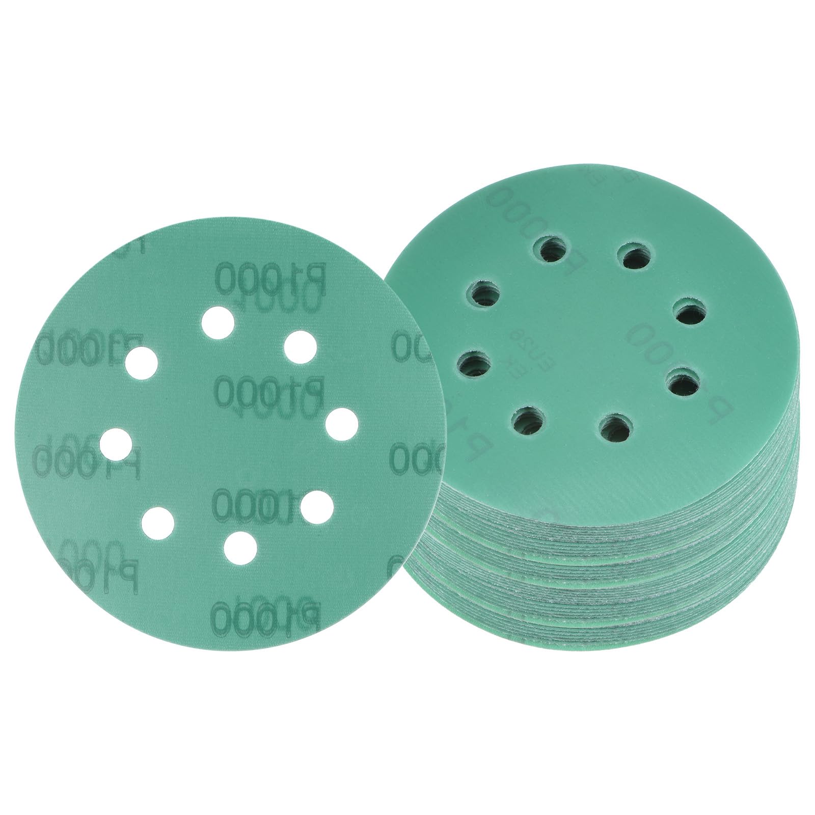 Kozelo 50pcs Green Film Sanding Discs - [5 Inch 1000 Grits 8 Hole ] Round Aluminum Oxide Hook & Loop Wet Dry Sander Pads for Wood Metal Polishing Use| Zirconium Corundum Sandpaper