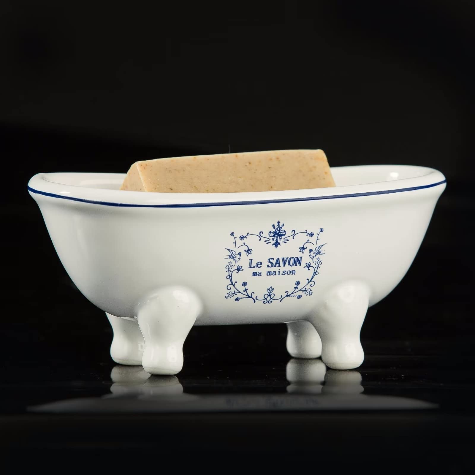 View 1 of 1 Piece 5.7" Aqua Eden Mini Ceramic Clawfoot Double Ended Bathtub Soap Dish Vintage Decortative Soap Dish