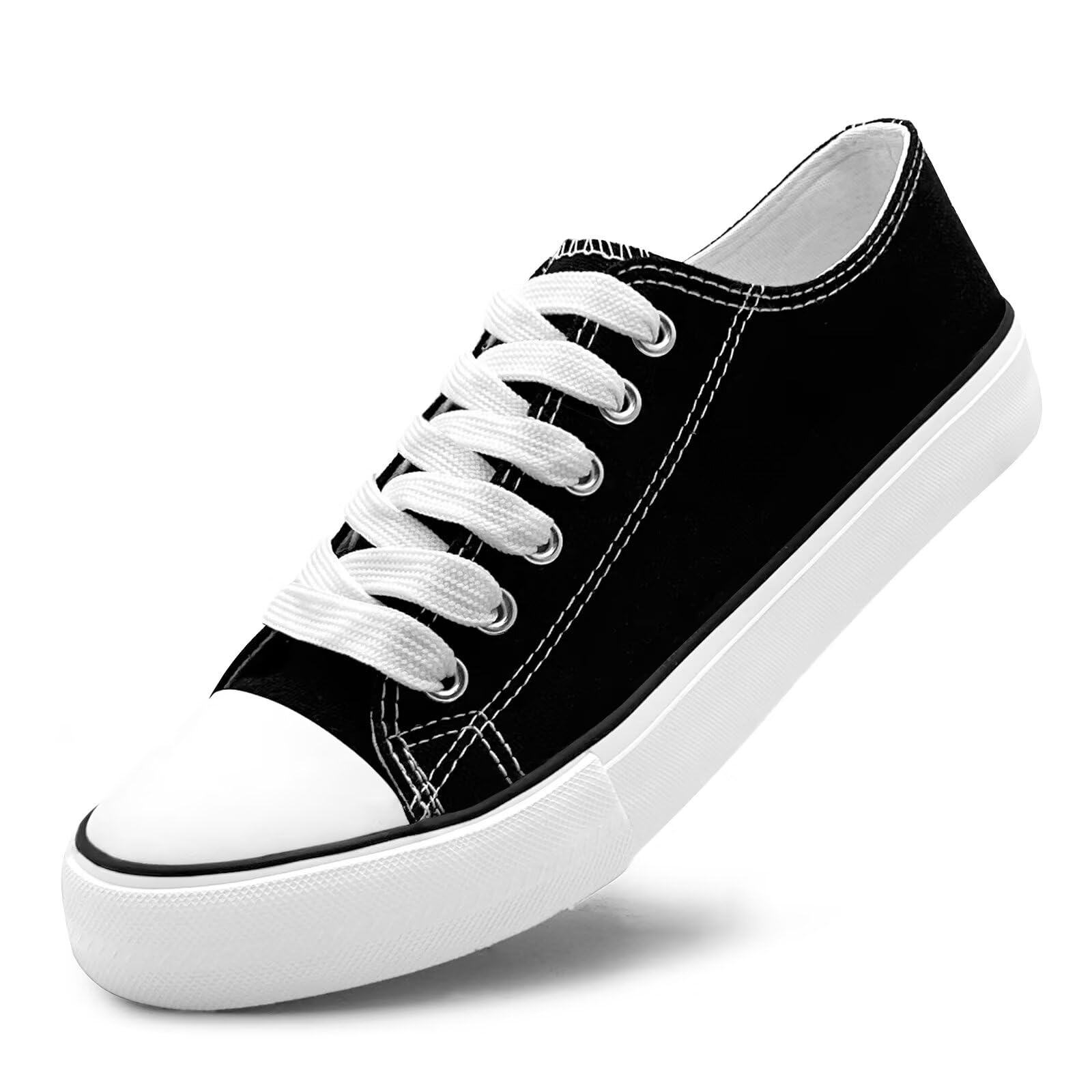 Photo 1 of Unisex Low Top Lace Up Casual Canvas Shoes for Women and Men, Comfortable Lightweight Classic Fashion Sneakers Popular 2025, Zapatillas Casual De Lona De Moda para Hombre Y Mujer Black