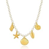 WOWORAMA Gold Sea Shell Necklace for Women Shell Starfish Pearl Charm Necklace Trendy Ocean Sea Pendant Choker Necklace Boho Summer Beach Necklace Jewelry