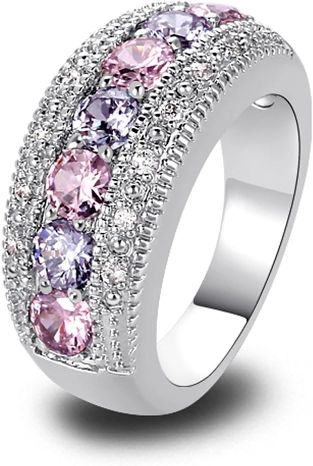 YAZILINDBand Pink White Topaz Crystal White Gold Plated Ring for Women