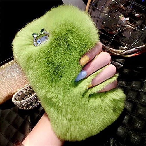 Huawei P8 Lite Case, Goforth2017 3D Handmade Bling Crystal Winter Soft Warm Fluffy Plush Luxury Rabbit Fur Case Cover for Huawei P8 Lite (Not fit Huawei P8) (Green)