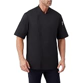 LETAOTAO Men's Chef Coat Mesh Panels Chef's Shirt Short Sleeve Chef Jacket | Men's Chef Coat With Short Sleeves Breathable Mesh Panels Zipper Front And 3 Utility Pockets