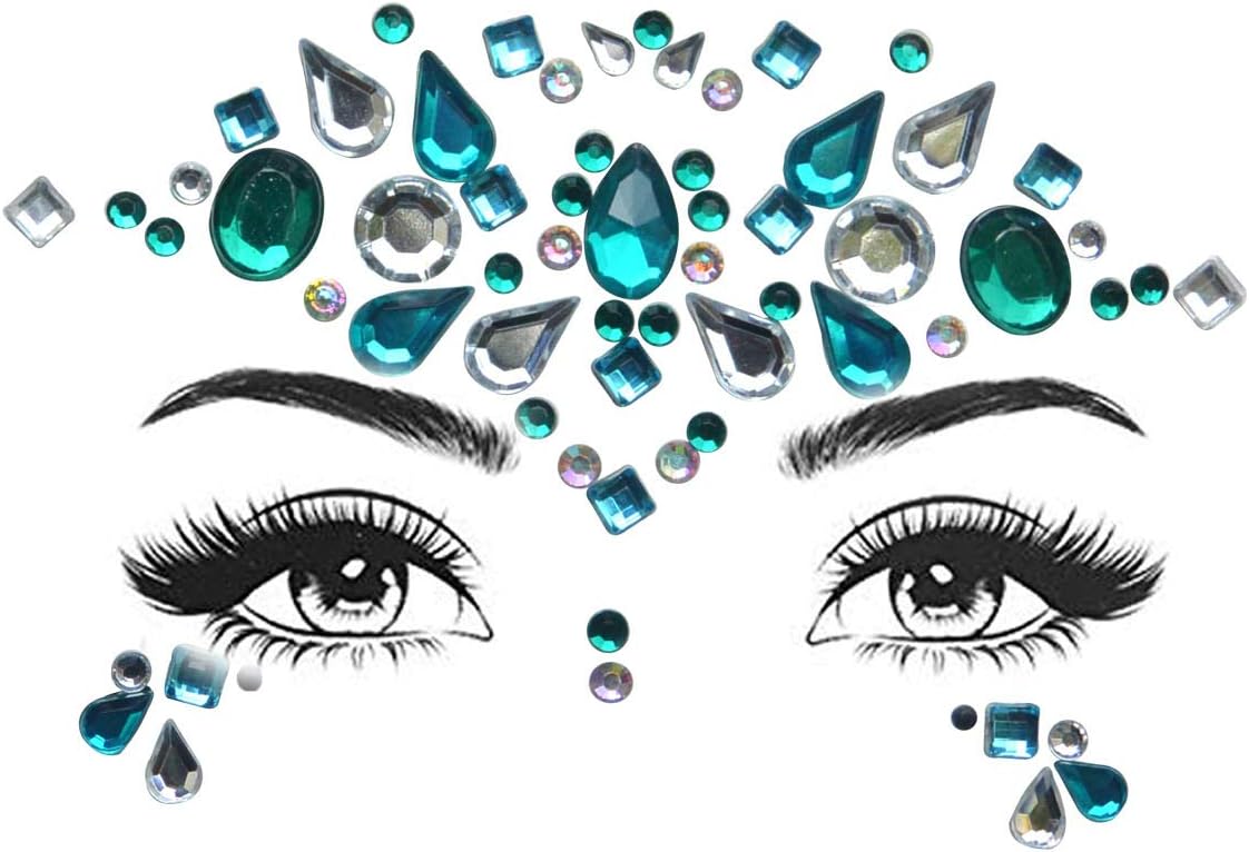 Face Gems Women Mermaid Rave Festival Glitter, Rhinestone Temporary Tattoo Face Jewels Crystals Face Stickers Eyebrow Face Body Jewelry (24#)