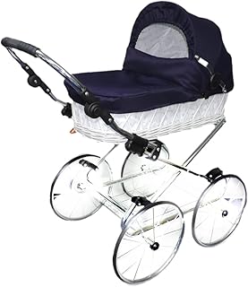 Eichhorn Korb Puppenwagen Retroklassiker (Korb Weiss, Stoff Marineblau)