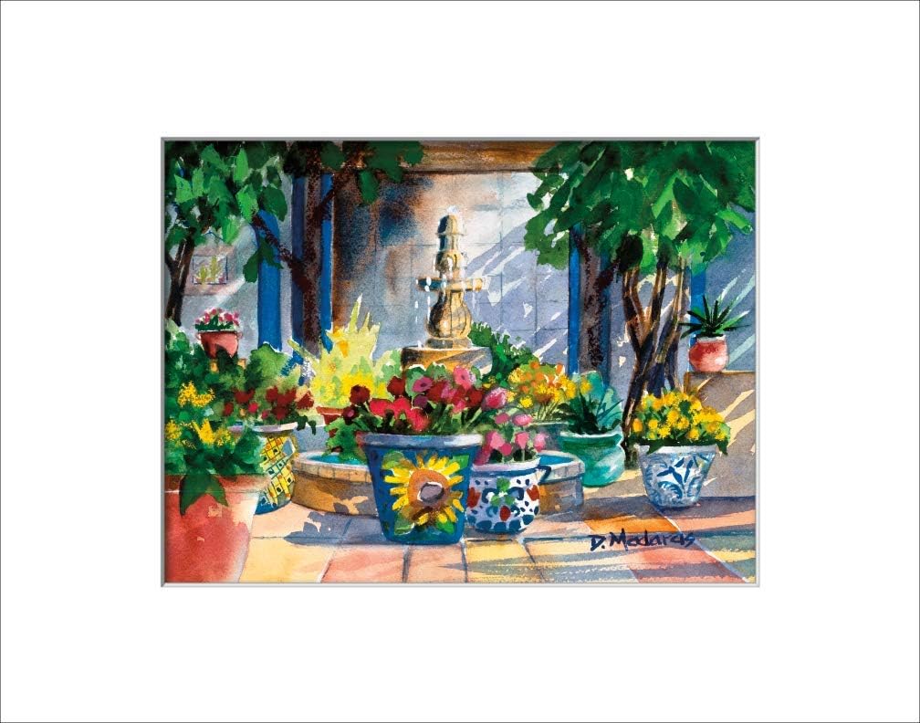 Courtyard Splendor Southwest Art Matted Art Print by Diana Madaras (Matted Dimensions 11x14)