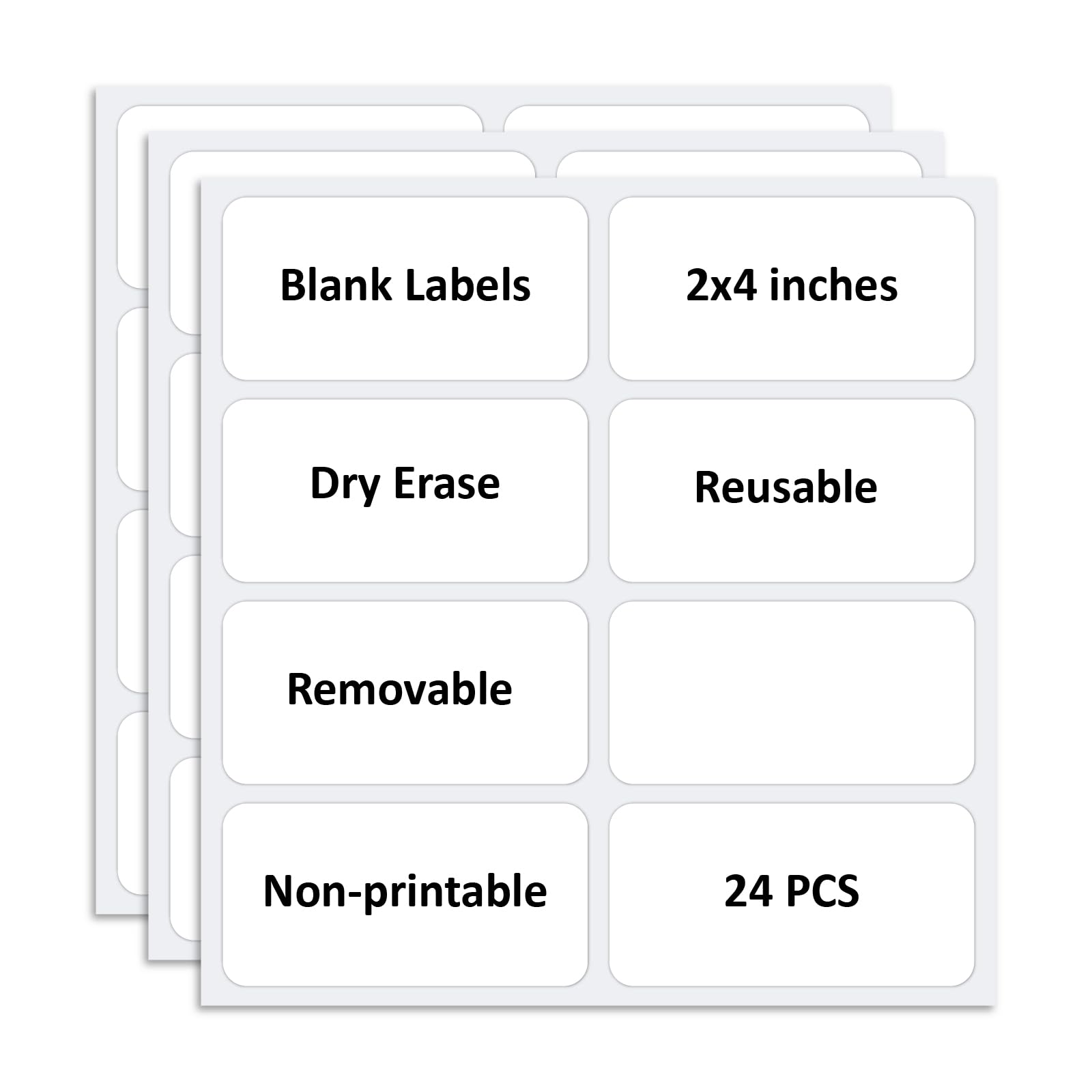 SVNOOC Dry Erase Stickers, Reusable Dry Erase Labels Sticky Notes for Home Office School All Purpose Use, White, Non-Printable Multi-Use Removable Labels, 2x4inches, 24PCS