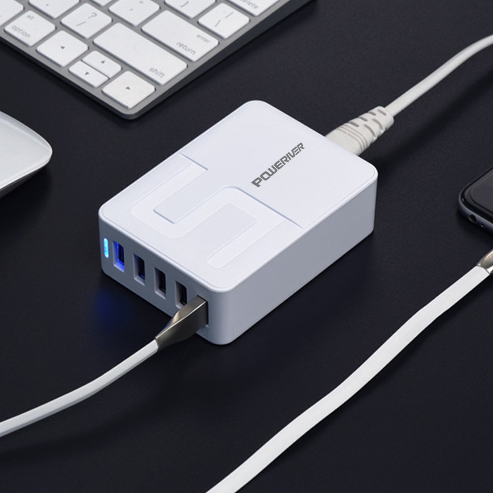 Travel Wall Charger,POWERIVER USB Wall Charger Desktop Charging Station 40W 8A 5-Port High-Speed Charging with iSmart Technology Each Port Max 2.4A